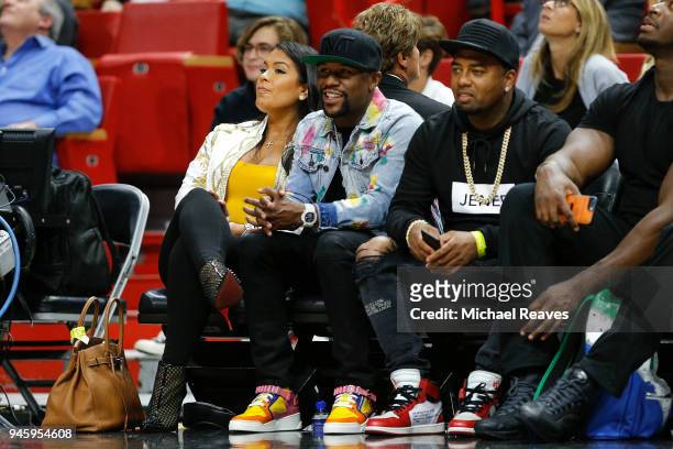 Floyd Mayweather attends the game between the Miami Heat and the Toronto Raptors at American Airlines Arena on April 11, 2018 in Miami, Florida. NOTE...