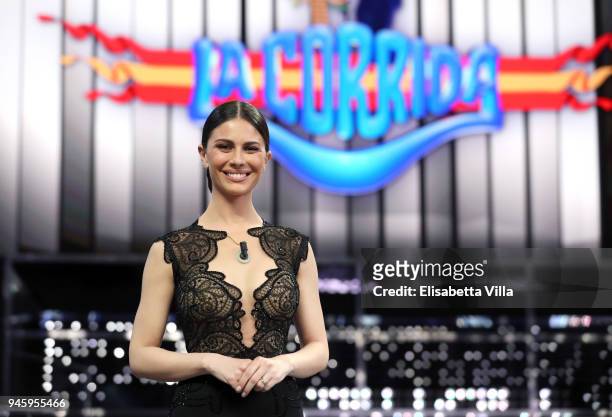 Ludovica Caramis attends 'La Corrida' tv show on April 13, 2018 in Rome, Italy.