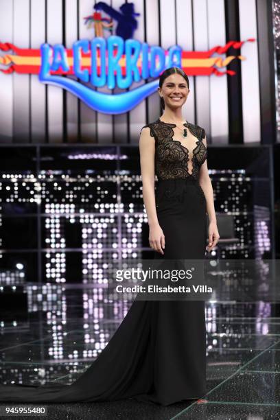 Ludovica Caramis attends 'La Corrida' tv show on April 13, 2018 in Rome, Italy.