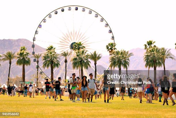 Festivalgoers attend the 2018 Coachella Valley Music And Arts Festival at the Empire Polo Field on April 13, 2018 in Indio, California.