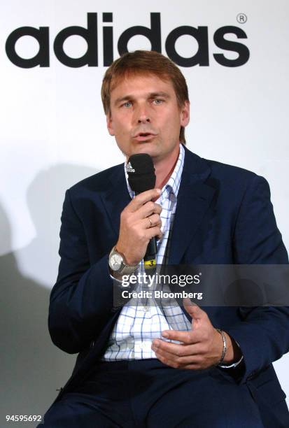 Adidas AG Director of Global Football Guenter Weigl speaks in Berlin, Germany, Wednesday, June 28, 2006. Adidas AG, the world's No. 2 sporting-goods...