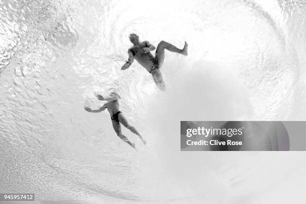 Thomas Daley and Daniel Goodfellow of England compete in the Men's Synchronised 10m Platform Diving Final on day nine of the Gold Coast 2018...