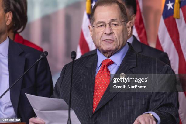 Judiciary Committee Ranking Member Jerrold Nadler of New York speaks, standing with Democratic members of the Judiciary Committee, during a press...