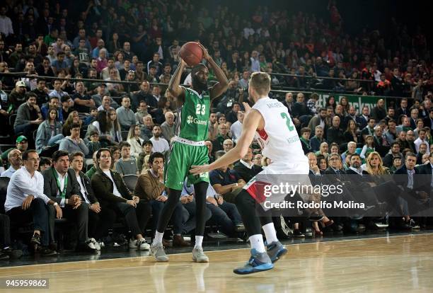 Howard Sant-Roos, #23 of Darussafaka Istanbul in action during the 7DAYS EuroCup Basketball Finals game two between Darussafaka Istanbul v Lokomotiv...