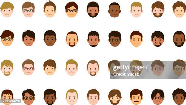 ilustrações de stock, clip art, desenhos animados e ícones de male faces icons - asian family