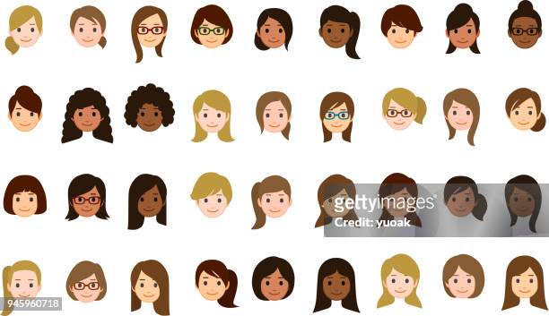 female faces icons - asia stock illustrations