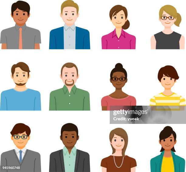 stockillustraties, clipart, cartoons en iconen met mensen avatars - europese etniciteit