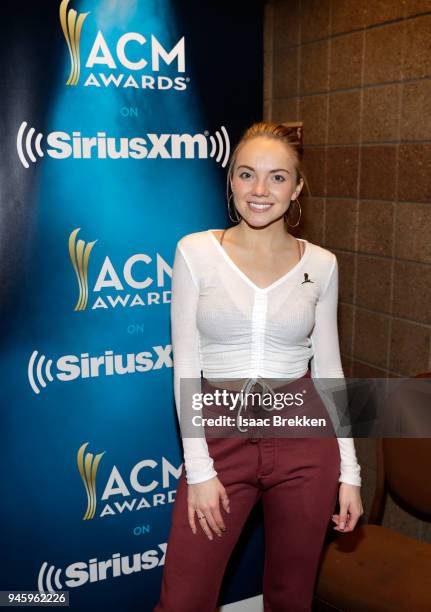 Danielle Bradbery attends SiriusXM's The Highway channel broadcast backstage from the Academy of Country Music Awards on April 13, 2018 in Las Vegas,...