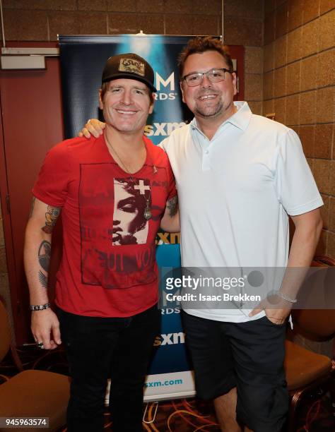 Jerrod Niemann and Storme Warren attend SiriusXM's The Highway channel broadcast backstage from the Academy of Country Music Awards on April 13, 2018...