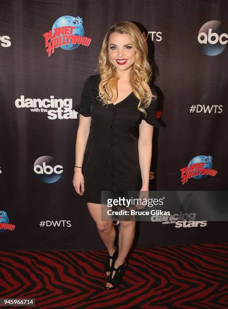 Andrea Boehlke poses as the "Dancing with the Stars: Athletes Season 26" cast visits Planet Hollywood Times Square on April 13, 2018 in New York City.