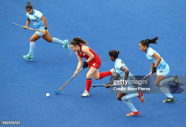 Laura Unsworth of England looks upfield during the Women's Bronze Medal match between England and India during Hockey on day 10 of the Gold Coast...