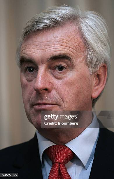 John McDonnell, U.K. Labour Party lawmaker, now the sole challenger of Gordon Brown for the position of prime minister, speaks during a news...