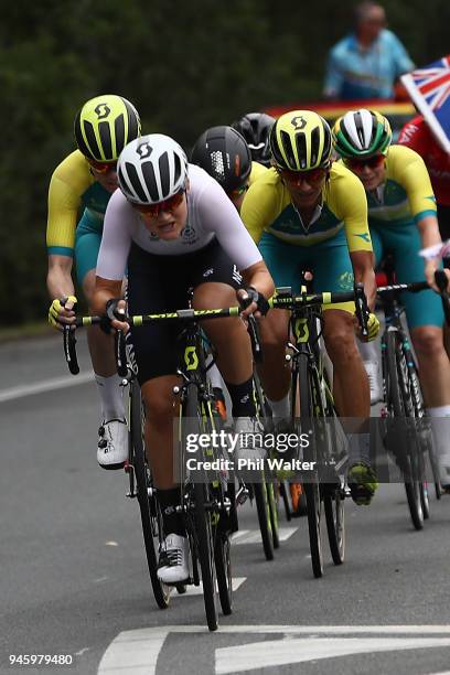 Georgia Williams of New Zealand competes during the Road Race on day 10 of the Gold Coast 2018 Commonwealth Games at Currumbin Beachfront on April...