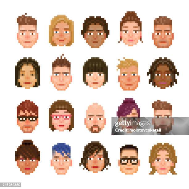 illustrations, cliparts, dessins animés et icônes de 20 pixélisé avatar de différentes races - console de jeu