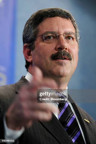 Paul Meyer, senior vice president of Air Mobility Systems and Integrated Systems at Northrop Grumman Corp., speaks during a news conference at the...