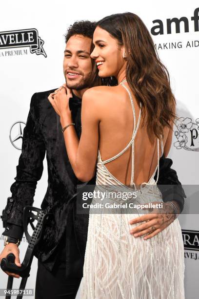 Bruna Marquezine and Neymar Jr. Attend the 2018 amfAR gala Sao Paulo at the home of Dinho Diniz on April 13, 2018 in Sao Paulo, Brazil.