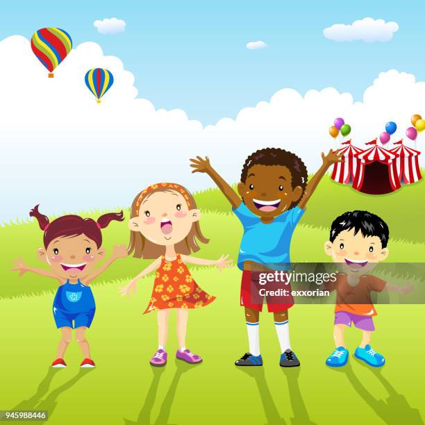 multi-ethnic kids in spring - hispanic boy stock illustrations