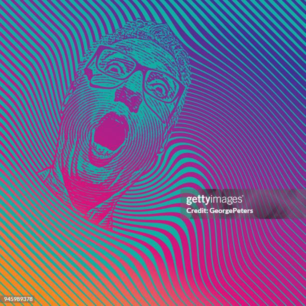 mans head with shocked facial expression and halftone pattern - old man shouting stock illustrations