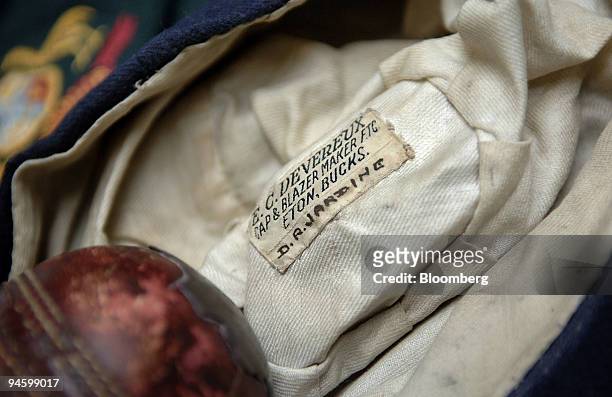 Cap belonging to former England captain Douglas Jardine, who captained the side during the infamous 'BodyLine series' is displayed at the Charles...