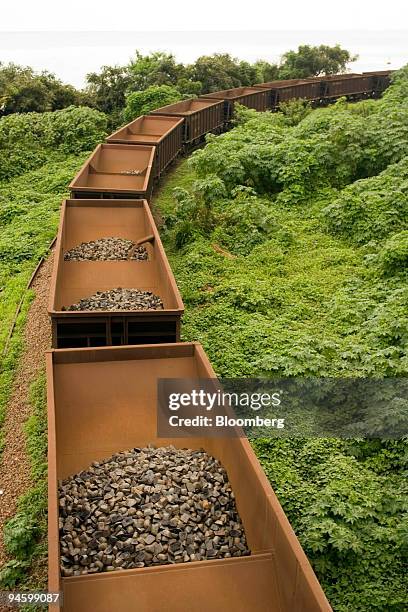 Carajas railway train, with 208 freight cars, transports ore in Sao Luis, Maranhao, Brazil on June 23, 2006. The railway connects the interior of...