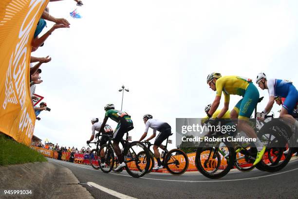 Alexander Edmondson of Australia competes during the Men's Road Race on day 10 of the Gold Coast 2018 Commonwealth Games at Currumbin Beachfront on...