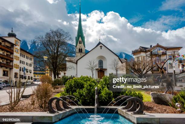 church in mayrhofen in zillertal - mayrhofen stock pictures, royalty-free photos & images