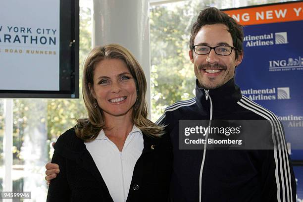 Former Supermodel Kim Alexis and actor Tom Cavanagh, who both will run in the New York City Marathon, pose during a news conference in New York,...