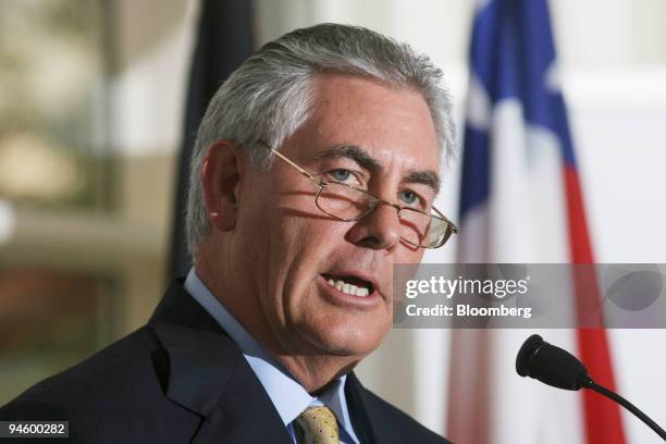 Rex Tillerson, chief executive officer of Exxon Mobile Corp., speaks during a panel discussion on global energy security in Calgary, Alberta, Canada,...