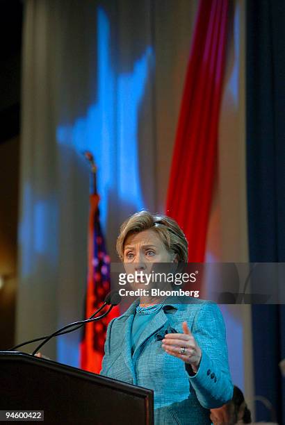 Senator Hillary Clinton of New York addresses the New Jersey Democratic State Committee's annual conference, Friday, Sept. 7 in Atlantic City, New...