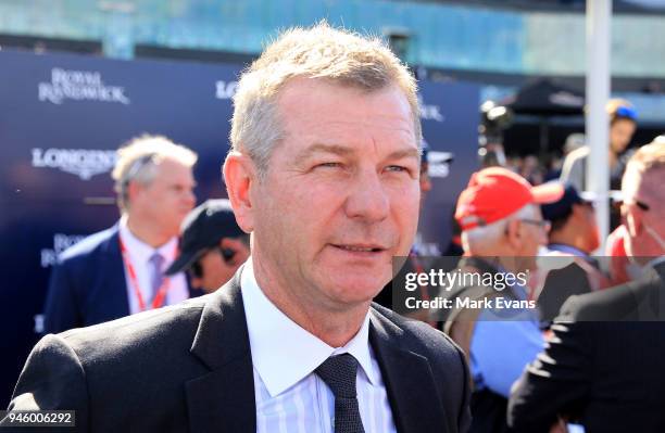 Trainer Kris Lees is interviewed after winning race 4 The Provincial Championships Final with Serene Miss during day two of The Championships as part...