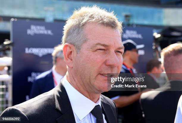 Trainer Kris Lees is interviewed after winning race 4 The Provincial Championships Final with Serene Miss during day two of The Championships as part...