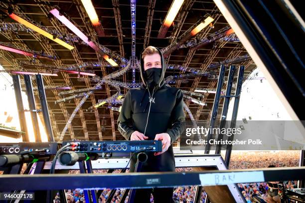 Alan Walker perfroms onstage during the 2018 Coachella Valley Music And Arts Festival at the Empire Polo Field on April 13, 2018 in Indio, California.
