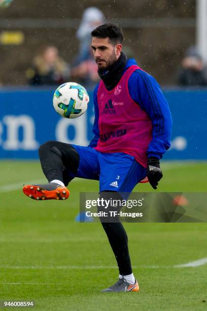 Pablo Insua of Schalke controls the ball during a training session at the FC Schalke 04 Training center on March 29, 2018 in Gelsenkirchen, Germany.