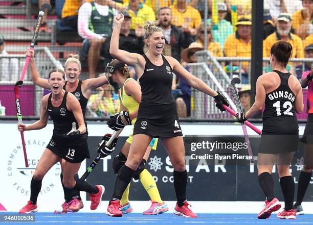 Olivia Merry of New Zealand celebrates after scoring her teams second goal during the Women's Gold Medal match between Australia and New Zealand...