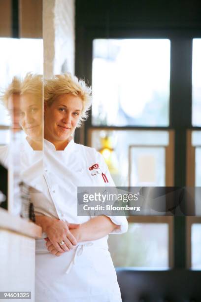 Executive chef Anne Burrell poses in the dining room of Centro I Vinoteca, an Italian bistro in the West Village neighborhood of New York, on Aug. 2,...