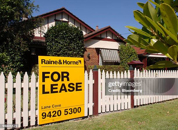 For Lease" sign is posted outside a house in Sydney, Australia, on Monday, Jan. 22, 2007.