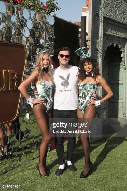 Chief Creative Officer Cooper Hefner Poses With Playboy Bunnies At Magic Hour at Playboy Social Club on April 13, 2018 in Palm Springs, California.