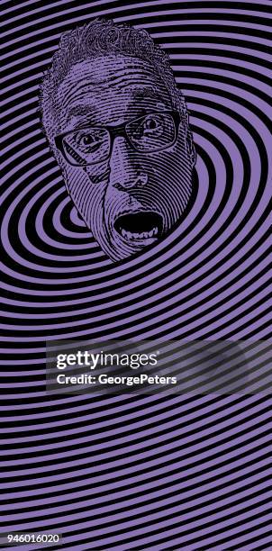 mans head with shocked facial expression and halftone pattern - old man shouting stock illustrations