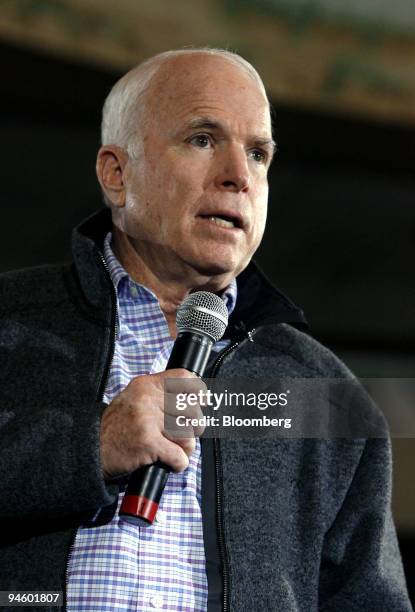 John McCain, U.S. Senator from Arizona and 2008 Republican presidential candidate, speaks at a town hall meeting in Warren, Michigan, U.S, on...