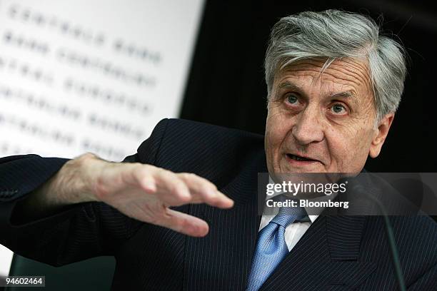 European Central Bank President Jean-Claude Trichet speaks during the Bank's press conference after its governing council's monthly rate meeting in...