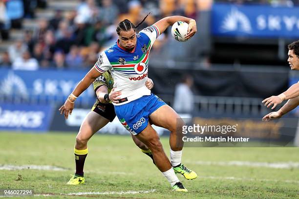 Agnatius Paasi of the Warriors is takled during the round six NRL match between the New Zealand Warriors and the Brisbane Broncos at Mt Smart Stadium...