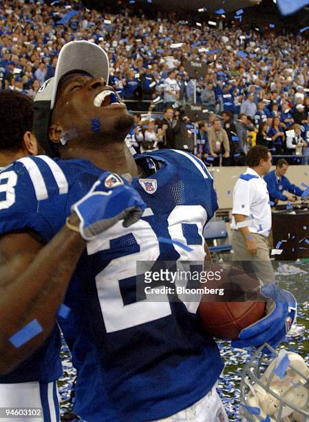 Marlin Jackson, defensive back for the Indianapolis Colts, celebrates the Colts 38-34 win over the New England Patriots in the AFC Championship game...