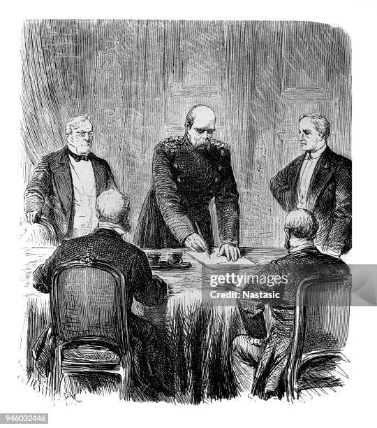 franco-preussischer krieg 1870-1871, politik, vertrag von versailles, 26.2.1871, unterzeichnung durch otto von bismarck - otto von bismarck stock-grafiken, -clipart, -cartoons und -symbole