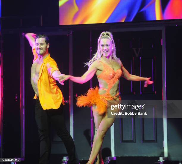 Valentin "Val" Chmerkovskiy and Peta Murgatroyd perform at the Maks, Val, & Peta Live On Tour: "Confidential" at Mayo Performing Arts Center on April...