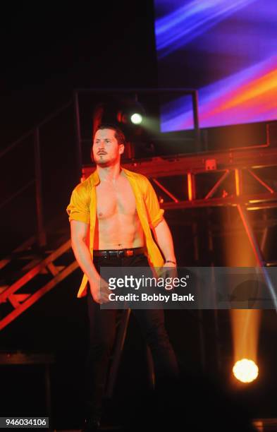 Valentin "Val" Chmerkovskiy performs at the Maks, Val, & Peta Live On Tour: "Confidential" at Mayo Performing Arts Center on April 13, 2018 in...