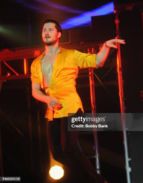 Valentin "Val" Chmerkovskiy performs at the Maks, Val, & Peta Live On Tour: "Confidential" at Mayo Performing Arts Center on April 13, 2018 in...