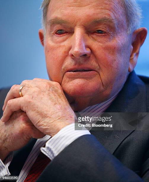 David Rockefeller, former chief executive officer of the Chase Manhattan Corp., speaks during an interview in New York, on Wednesday, May 9, 2007.