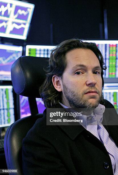 Adam Sender, art collector and Exis Capital Management Inc. Fund manager, poses in his office in New York, on January 19, 2007. Dennis Suskind, a...