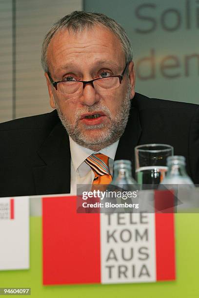 Rudolf Fischer, chief operating officer of Tekelom Austria AG, speaks at the companies' second-quarter earnings announcement in Vienna, Austria, on...
