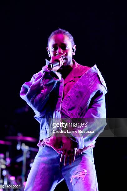 Kendrick Lamar performs onstage with SZA during the 2018 Coachella Valley Music And Arts Festival at the Empire Polo Field on April 13, 2018 in...